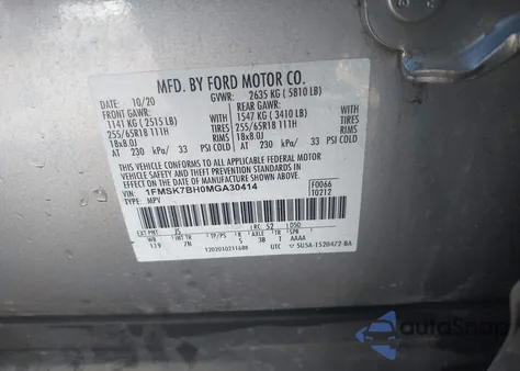 2021 Ford Explorer z USA, uszkodzony, nr VIN 1FMSK7BH0MGA30414